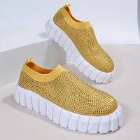 2022 women flat glitter sneakers casual female mesh lace up bling bling platform comfortable plus size vulcanized shoes