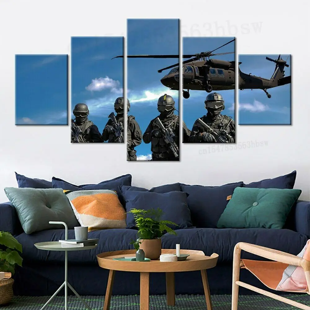 

5 Panel Solider Army Plane Sky Canvas Picture Wall Art HD Print Decor Home Decor No Framed 5 Piece
