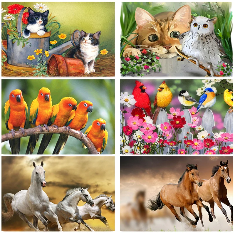 

OLOEY DIY 5D Animal Diamond Painting Cat Bird Horse Full Round Drill Diamond Embroidery Mosaic Art Rhinestone Home Decoration Gi