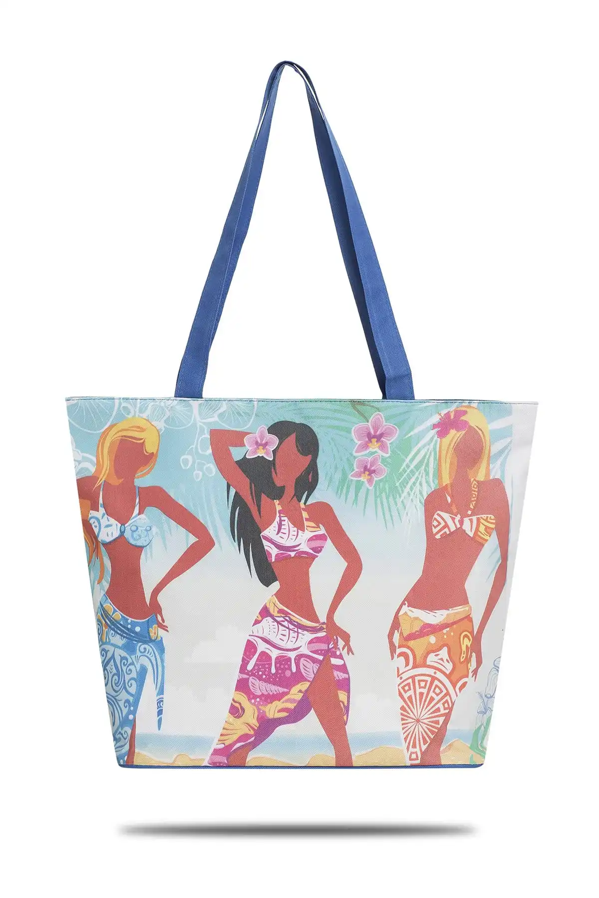 

Женская пляжная сумка, синяя сумка-тоут унисекс, модная летняя вместительная сумка через плечо с узором, сумка-топ