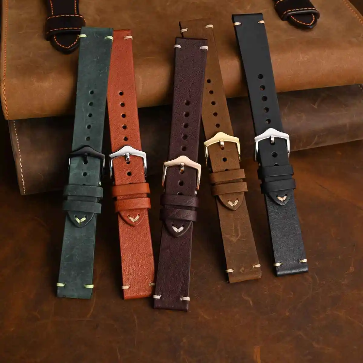 WOCCI Crazy Horse Leather Genuine Leather Cowhide Watch Band 18mm 20mm 22mm Bracelet for Men Watchband Black Green Brown Tan