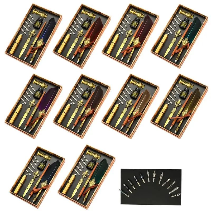 

Feather Calligraphy Pen Ink Set Vintage Calligraphy Dip Pen Kit Dip Pen Sealing Wax Seal Stamp Envelope Tool Best Gift Kit For