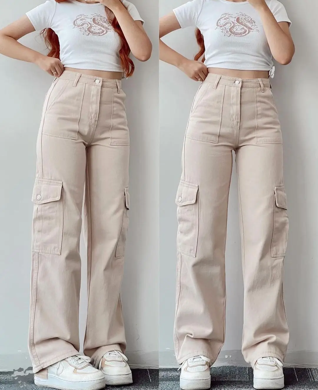 

2023 Women Casual Solid Mid Waist Pocket Trousers Button Straight Long Pants Office Ladies Summer New Female Patchwork