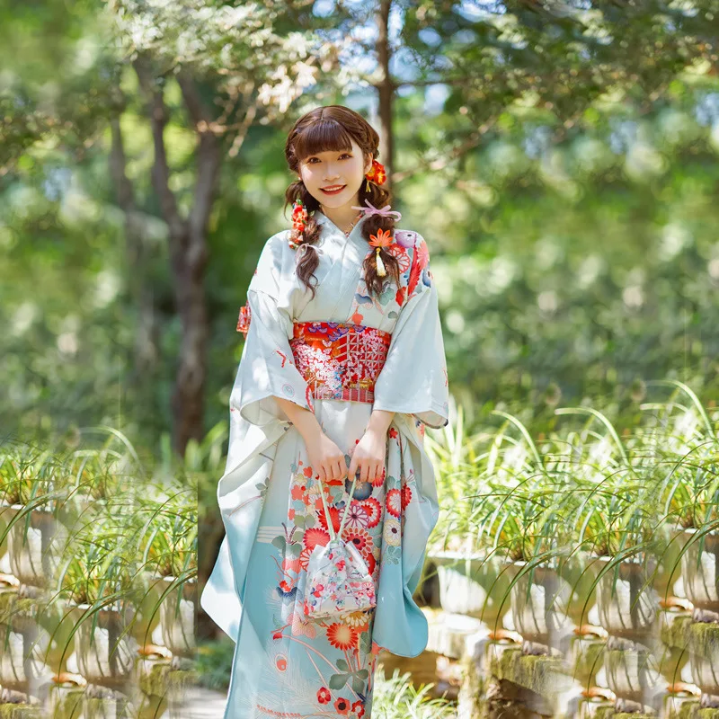 Традиционное японское кимоно Furisode юката с Оби 5 шт. Женский гейши винтажный