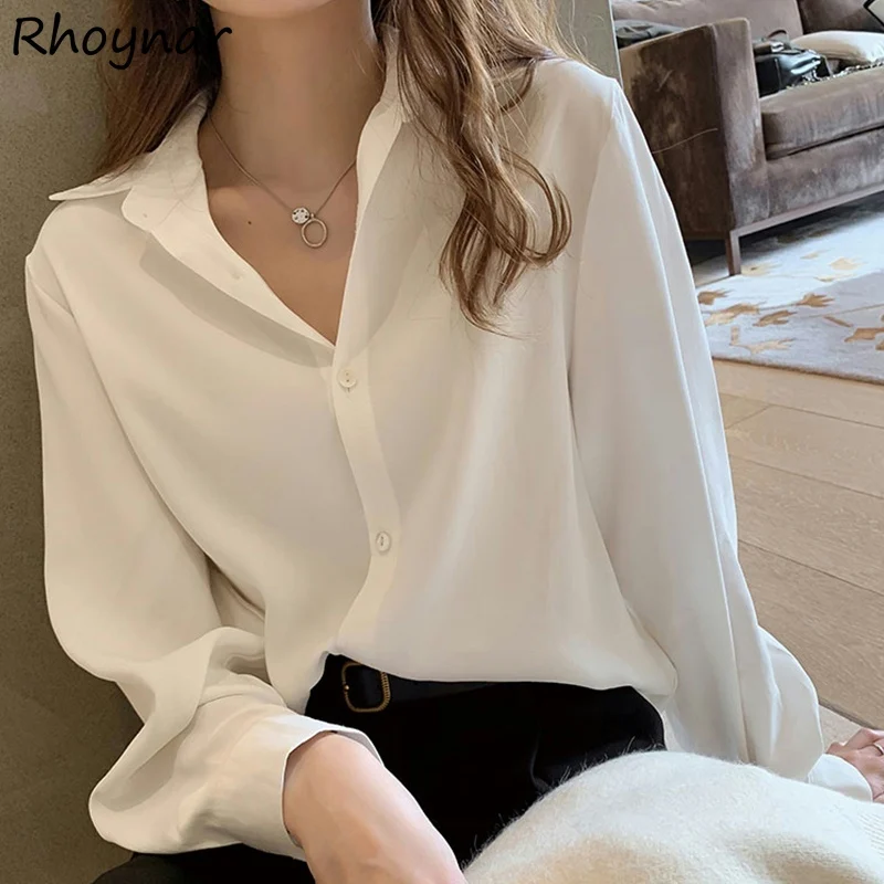 

Solid Blouses Women Loose Thin Long Sleeve Office Young Tender Ladies Camisas Mujer Temperament All-match Elegant Chic Korean