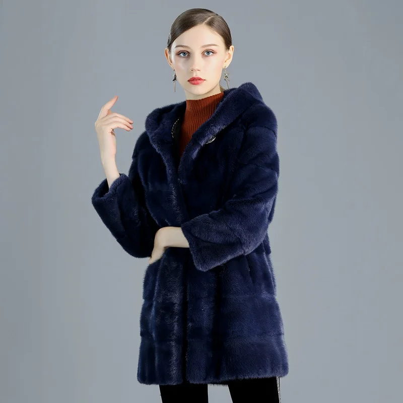 

High quality real mink fur coat 100% natural import mink coats women hooded thick warm winter mink fur jackets
