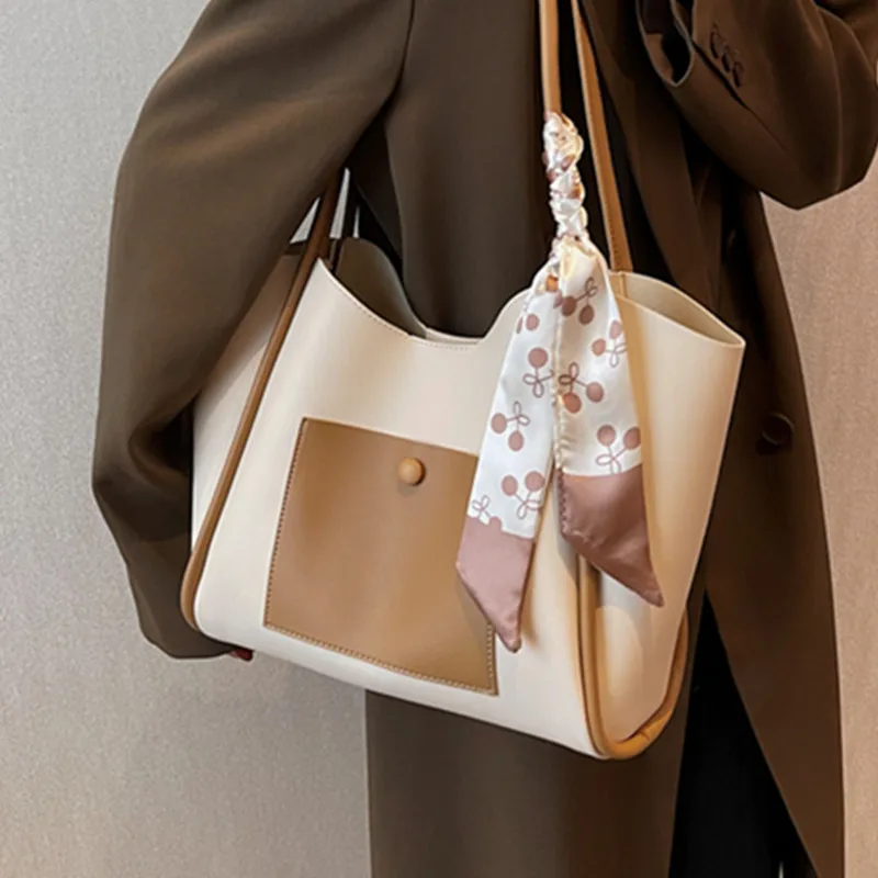 

Женские белые сумки-тоуты, качественная мягкая кожаная сумка на плечо, шелковая женская сумка, новинка 2022, вместительная сумка для покупок