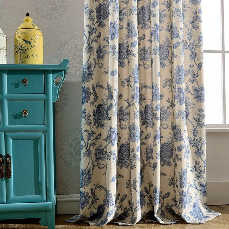 

Blackout Curtains for Living Room Dining Bedroom Chinese Classical Style Windows Door Blue Floral Home Country Decor Modern
