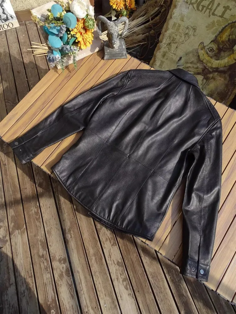 Мужская короткая куртка из натуральной овечьей кожи