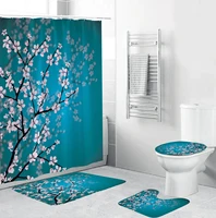 plum bossom green plants cactus waterproof fabric shower curtain bathroom mat set luxury bathroom set