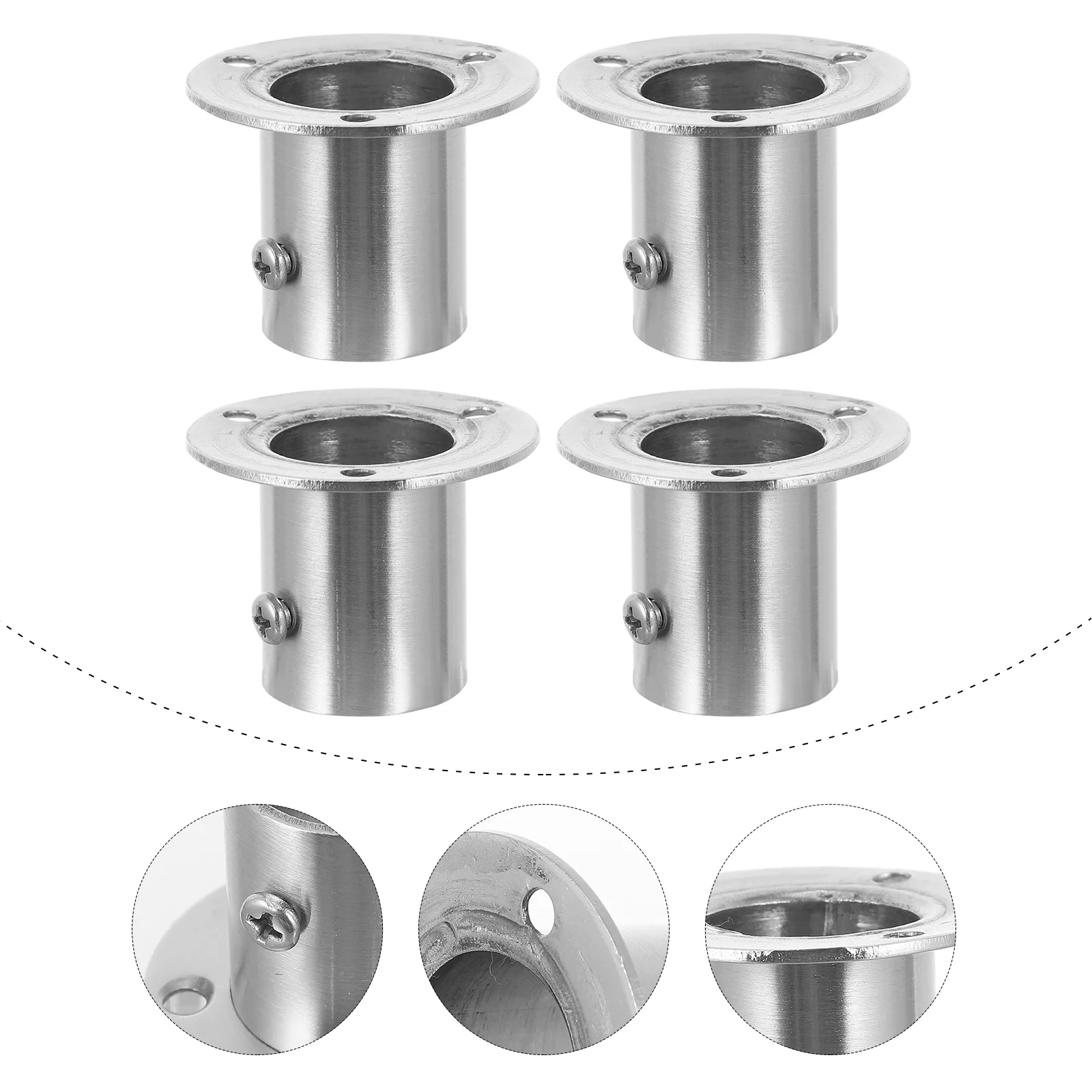 

4pcs Stainless Steel Closet Pole Sockets Wardrobe Flange Rod Support Holders