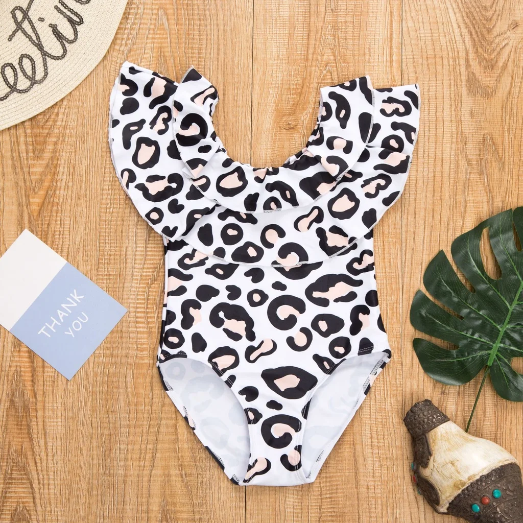 

2023 New Fashion Baby Girls One Piece Swimsuit 1-5 Yrs Summer Beach Swimming Bikini Suit Leopard Print Kids Swimwear Outfit