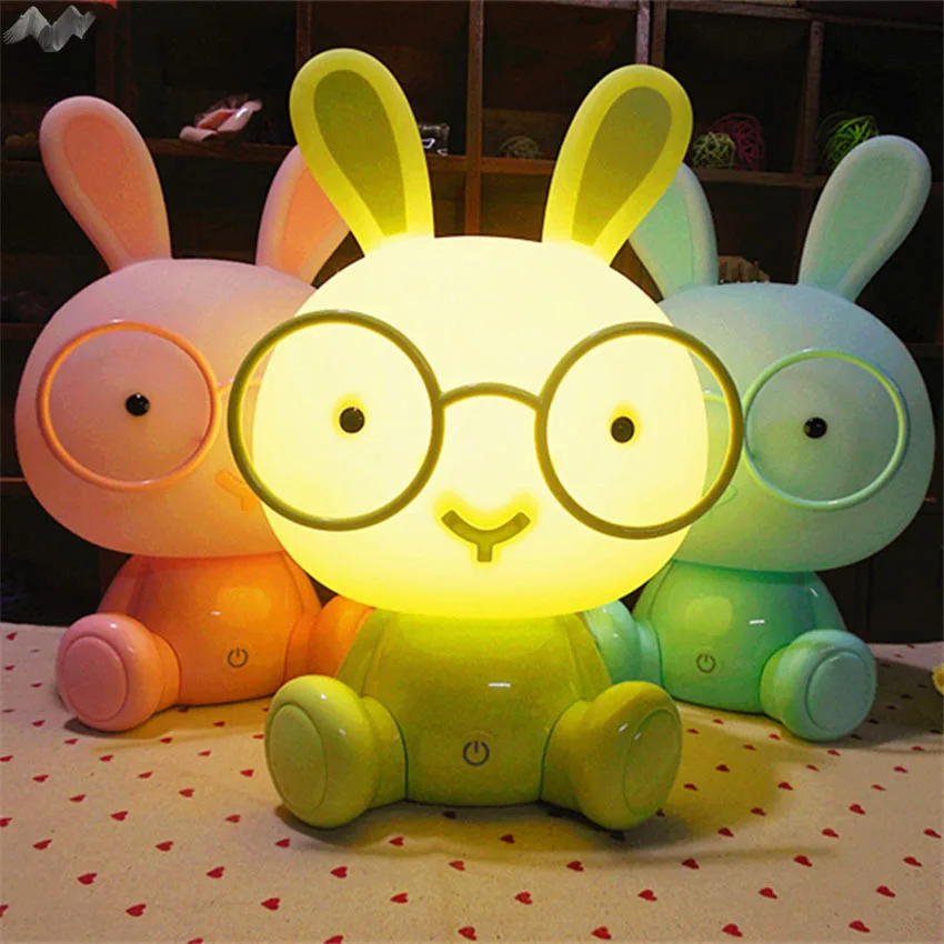 Rabbit Led Night Lights Cute Gift for Children Home Baby Room Bedroom Decor Bedside Table Lamp Pulg In Touch Dimming Night Lamp