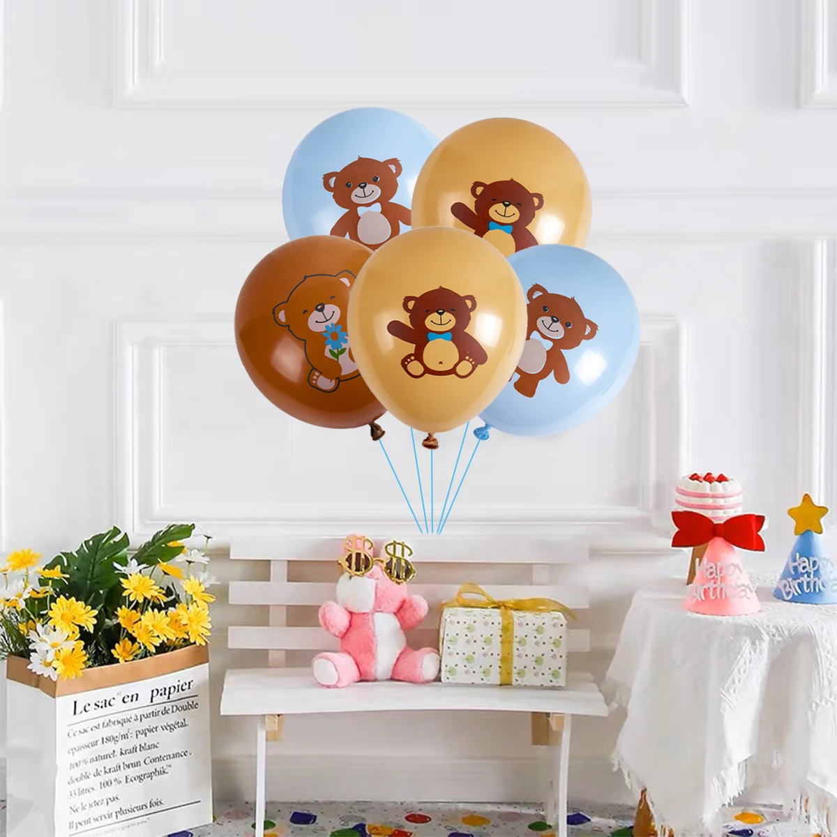 12 шт. дюймов воздушный шар с милым принтом медведя Декор для детского душа синий