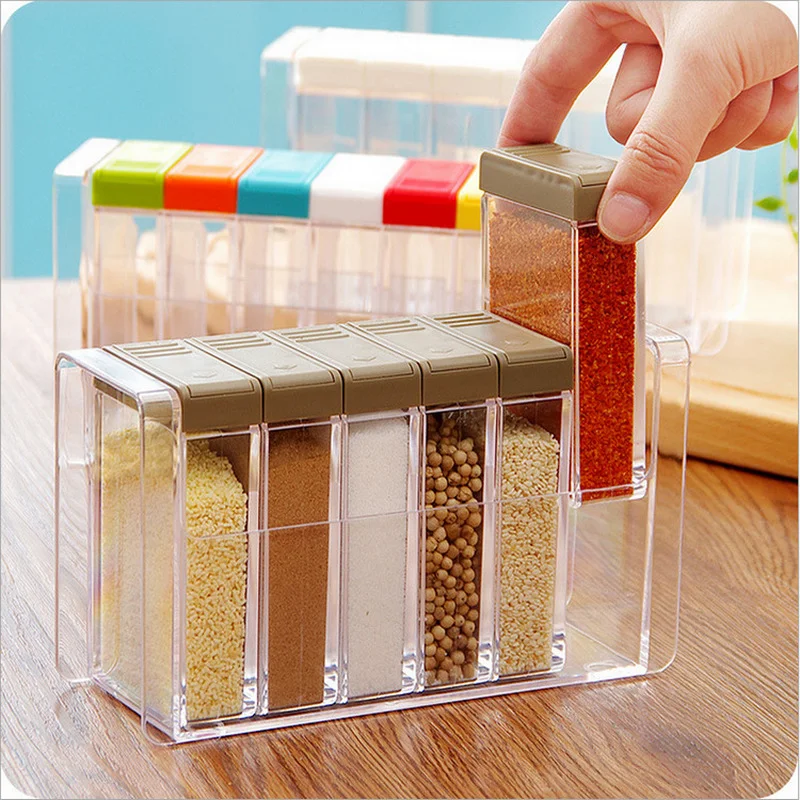 

6pcs Set Spice Jar Seasoning Box Kitchen Spice Storage Bottle Jars Transparent PP Salt Pepper Cumin Powder Box Tool