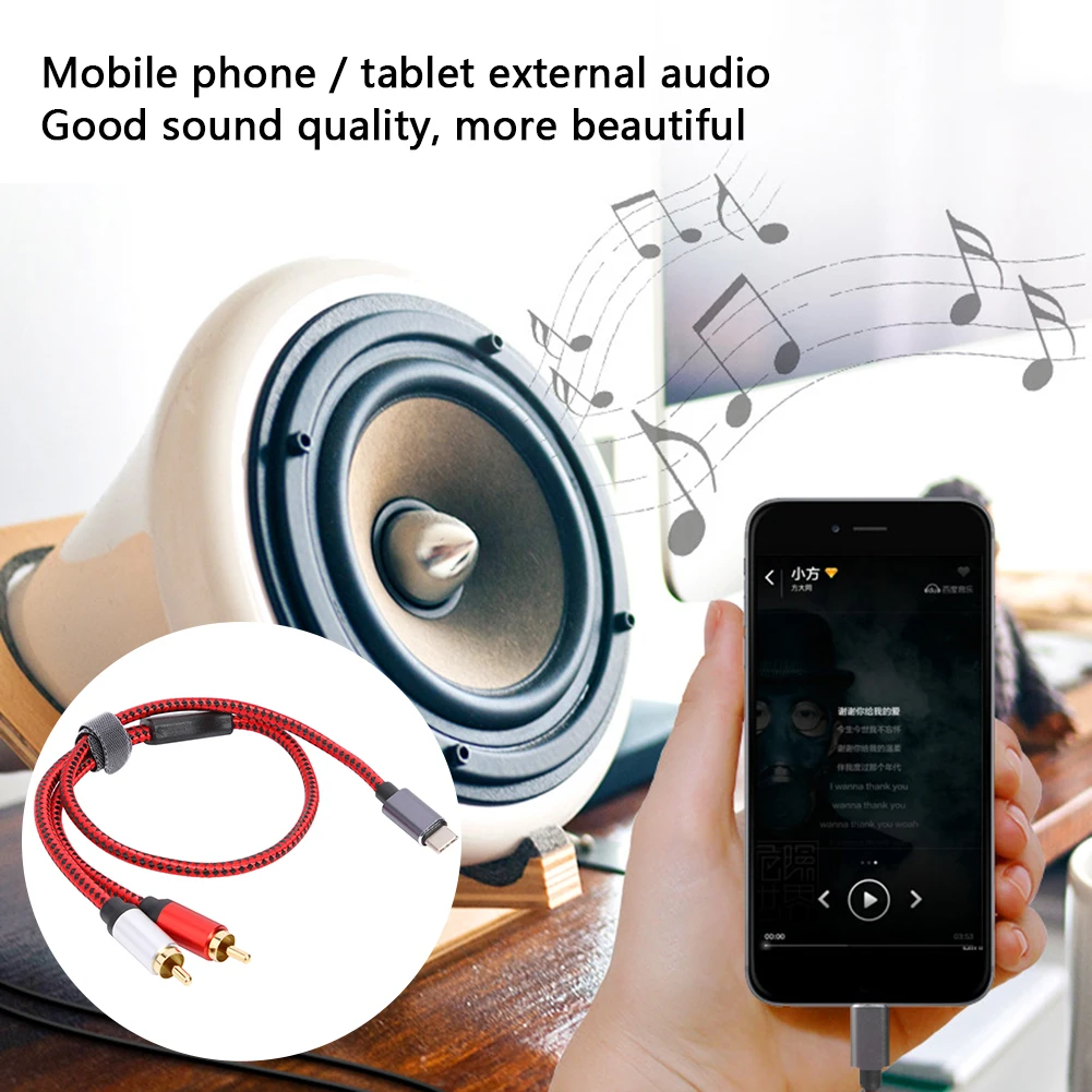 Фото USB Type-C к двойному RCA Y-образному переходному шнуру 2RCA, аудиокабель для телефона, планшетного ПК, автомобильного стереофонического усилителя домашнего кинотеатра, DVD, телевизора, динамика №5
