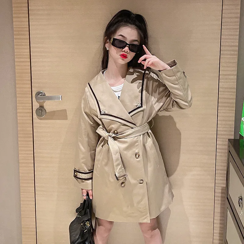 

Girls Jackets Coat Windbreak Outwear Cotton 2023 Vintage Spring Autumn Teenagers Plus Size Kids Windproof Children's Clothing