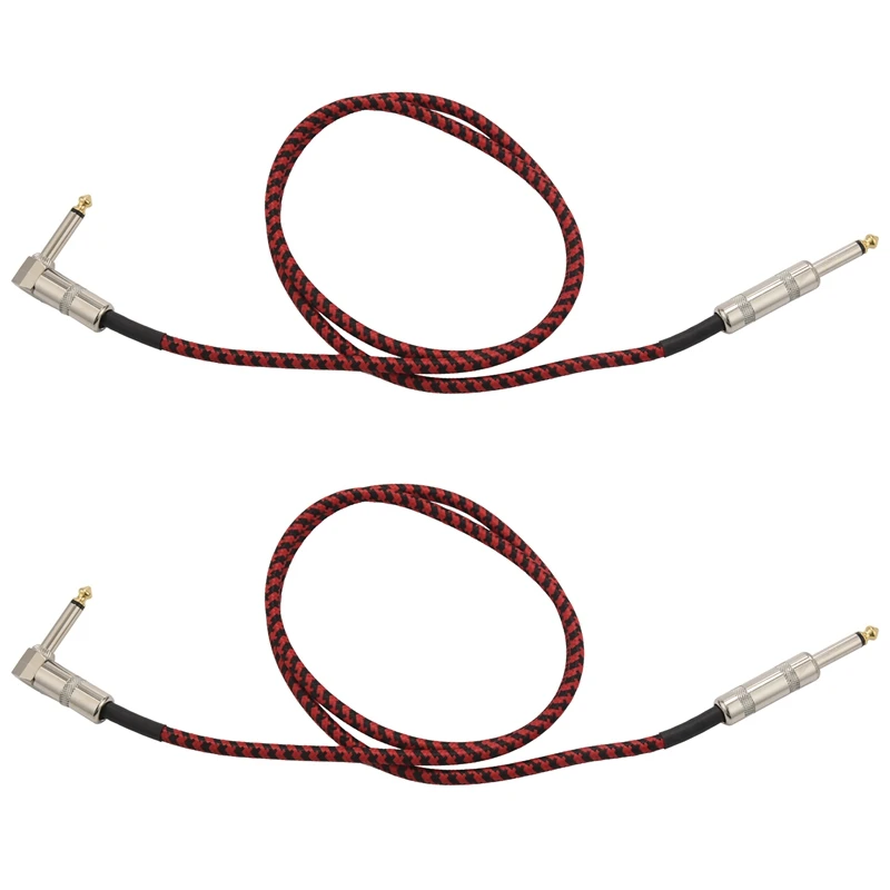 

2Pcs 1 Meters Guitar Cable Audio Male To Male Cable Wire Cord Knitting 6.35Mm Straight Plug
