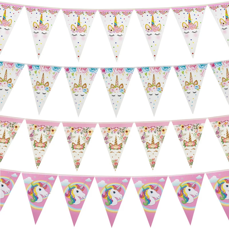 Unicorn 1st Birthday Paper Banners Happy Birthday Party Decorations Kids Unicorn Party Hanging Garland Flag Baby Shower Supplies