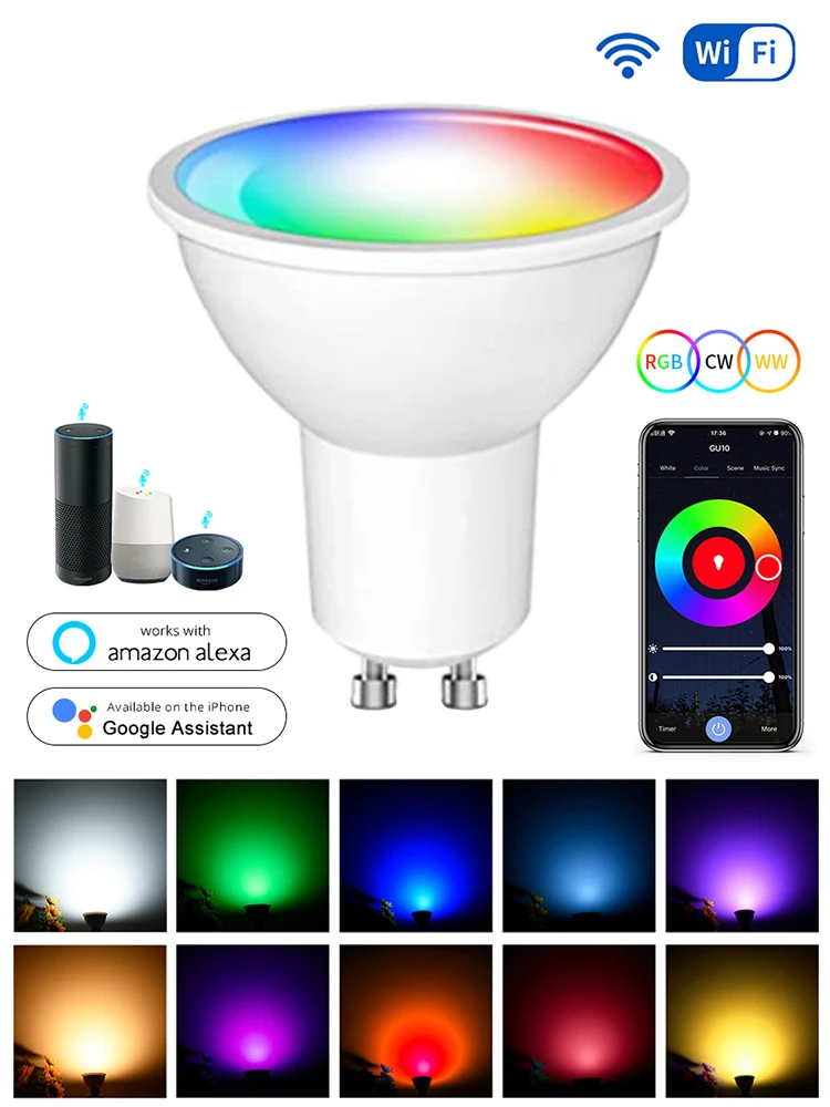 

Aamasun Wi-Fi умная светодиодная лампа GU10 5W/7W/9W RGBCW