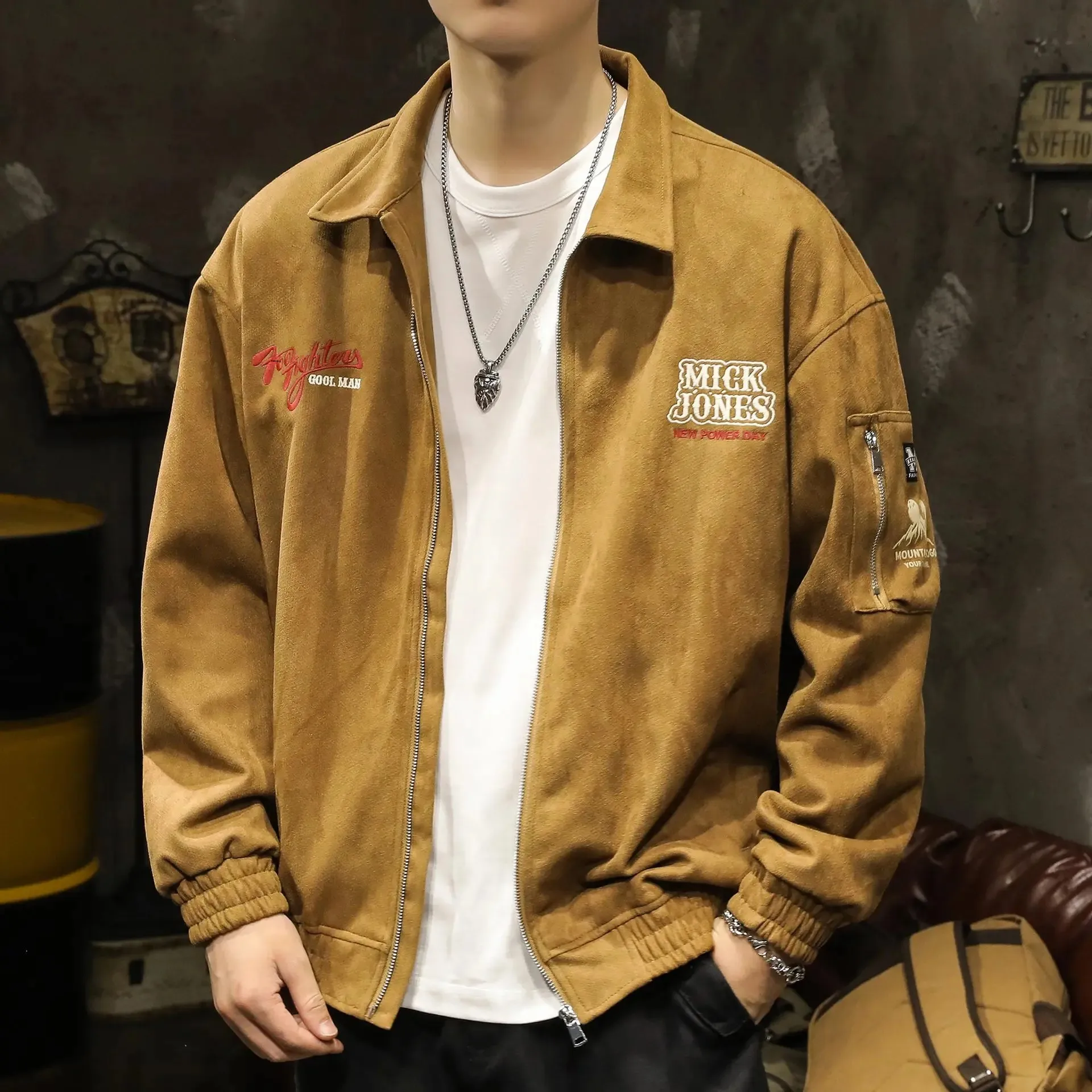 Мотоциклетная бархатная куртка в американском стиле с оленем для мужчин