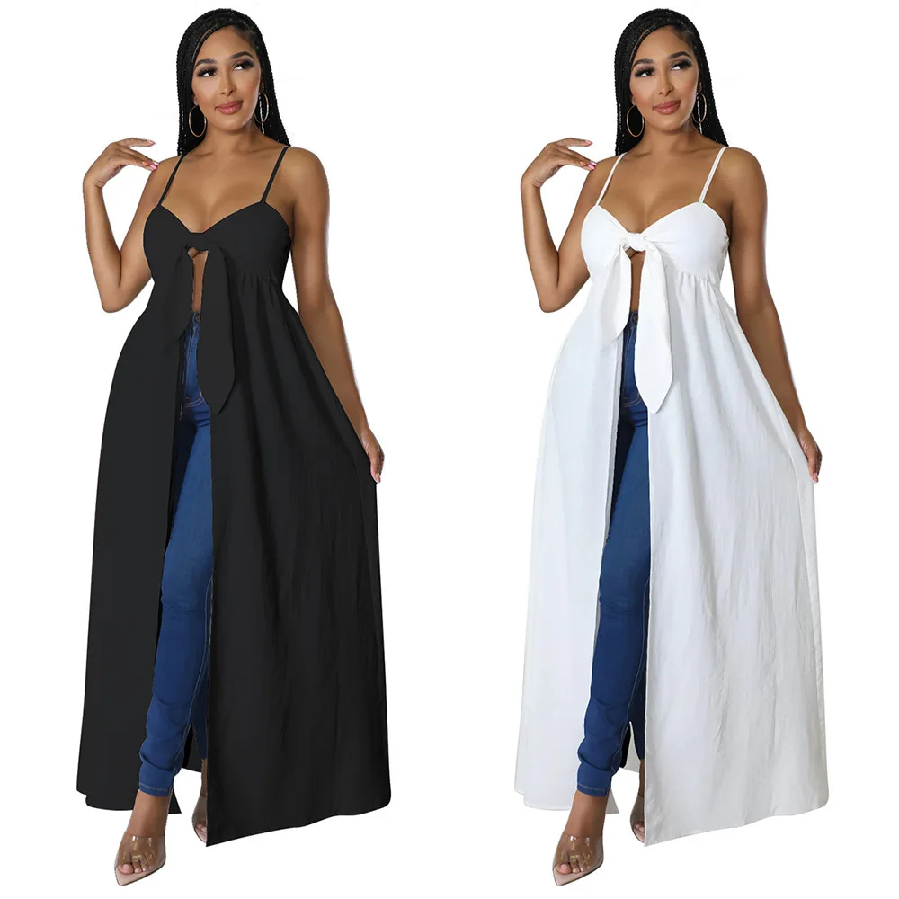 

2022 European and American women's sexy suspender top irregular V-neck split T-shirt women clothing Casual