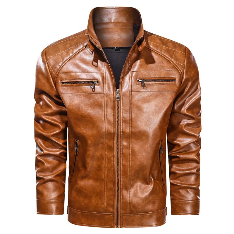 

Spring Autumn Jackets For Men Casual Faux Leather Coats Vintage Motorcycle Male Biker Bomber Pu Overcoat Brand New Clothing