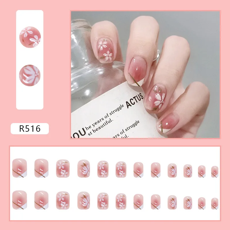 

24pcs Fresh Summer Nails Stickers Ins Natural Nude Color Cream Pink Translucency False Nails Artificial Nail Full Cover Wearable