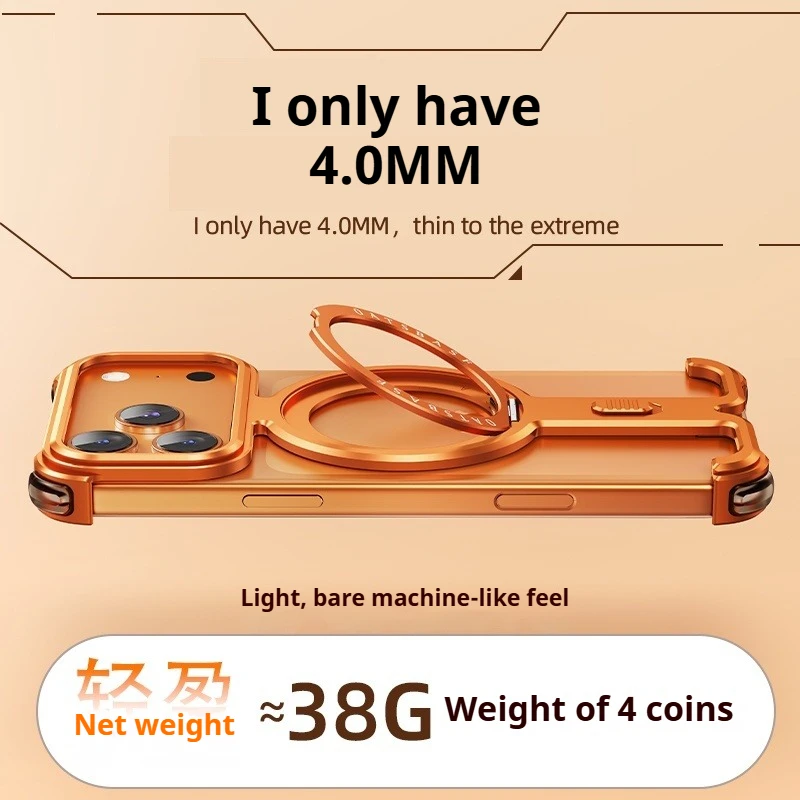 Фото Металлический чехол для телефона Oatsbasf для iPhone 17 Pro/17 Pro Max с магнитной подставкой 360 °   Вращающаяся алюминиевая металлическая безрамная крышка Magsafe №2