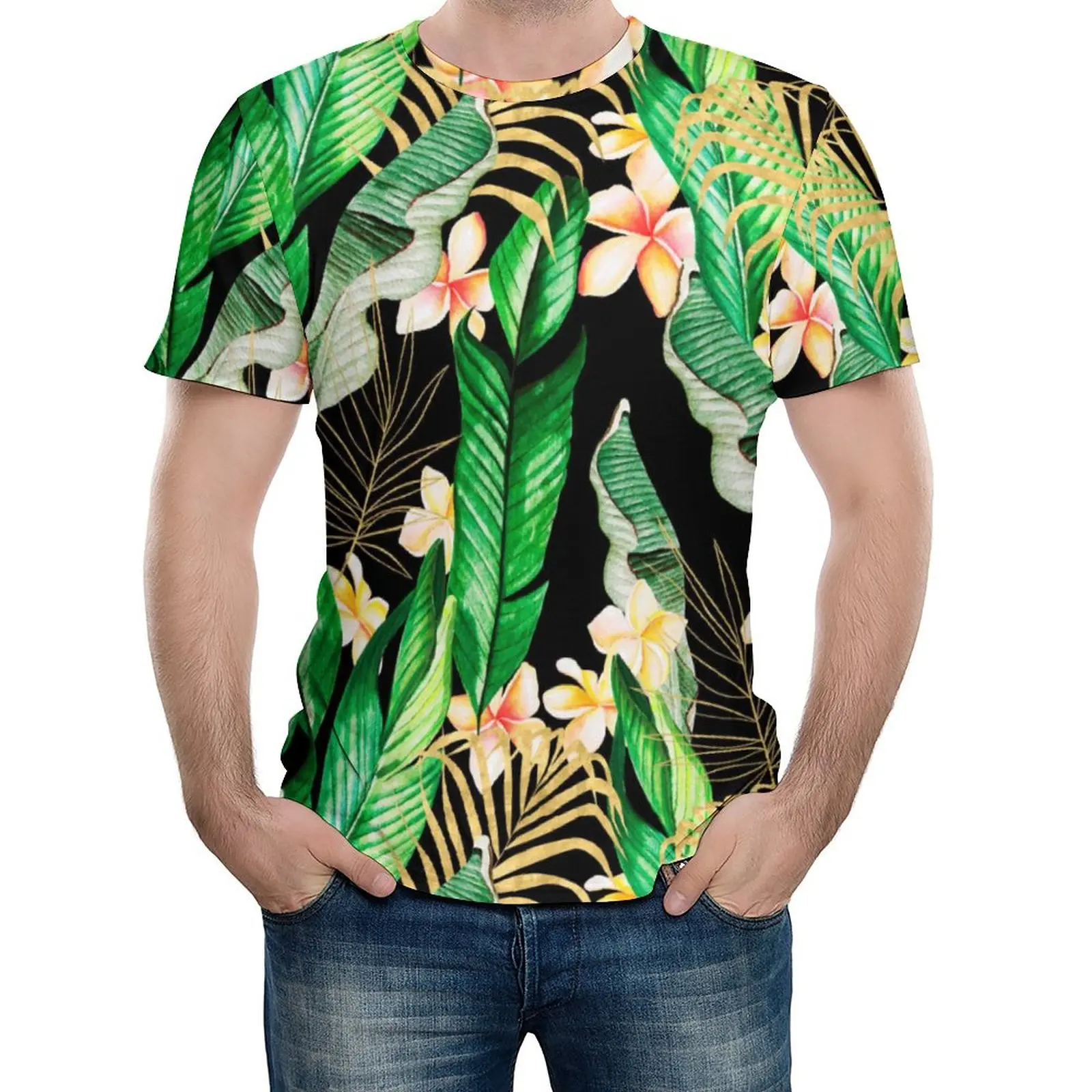 

Мужские Веселые футболки с рисунком тропического леса и зеленой ладони в стиле джунглей, летняя Необычная футболка, топы большого размера с коротким рукавом