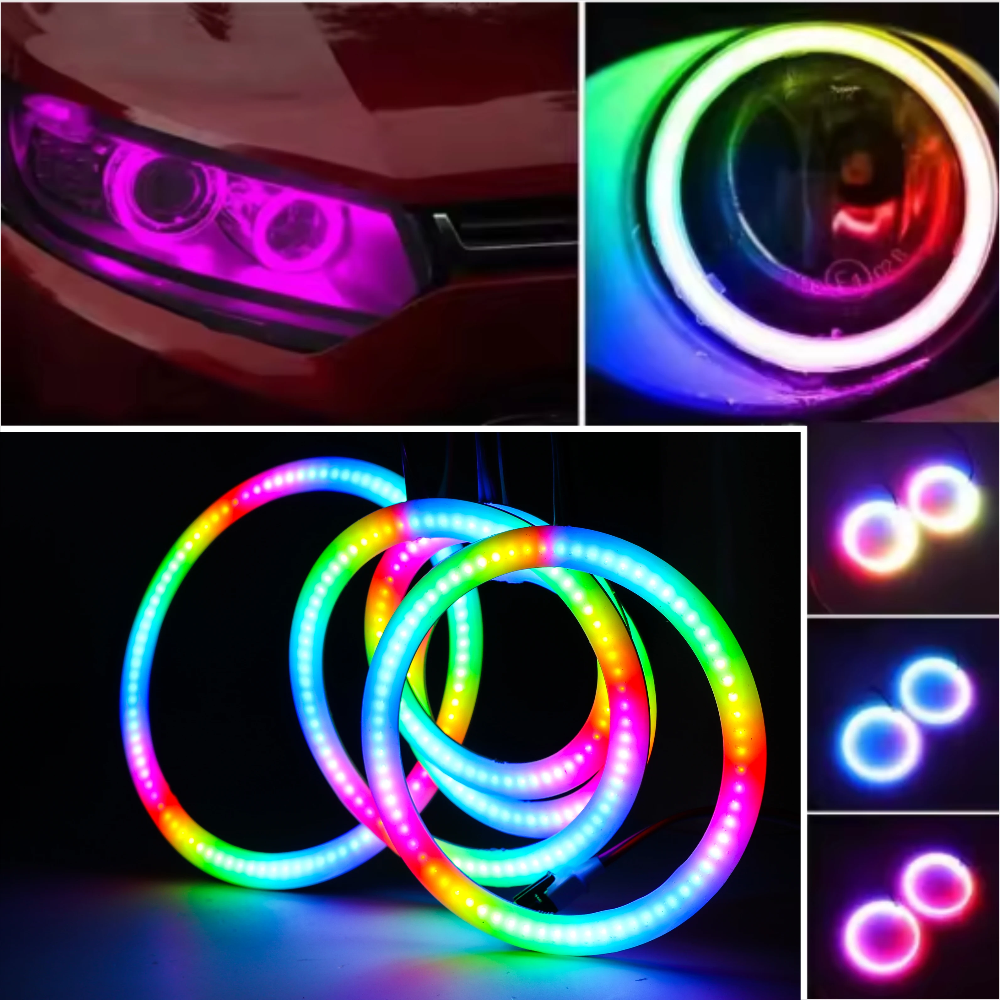 Фото 5В/12В WS2812B RGB COB кольцевая пиксельная светодиодная лента для автомобиля 18/36/54/72/90 светодиодов, индивидуально адресуемые, со встроенной микросхемой WS2812, COB кольцевой LED-светильник для автомобиля №5
