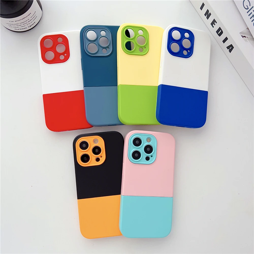 

For Funda iPhone 14 Pro Max 13Pro 12 11 Pro Max Cute Splicing Color Phone Case iPhone 14plus Shockproof Soft Silicon Covers