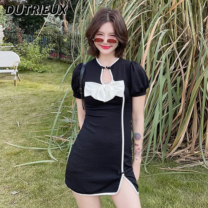 

Japanese-Style Retro Conservative Girl One Piece Summer Swimsuit Cute Bow Covering Belly Thin Student Vacation Bathing Suit