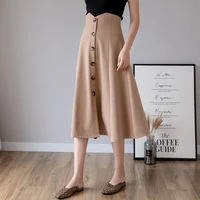 wishertong 2022 spring elegant a line skirt for women high waist solid color office wear long skirs fashion vintage black skirt