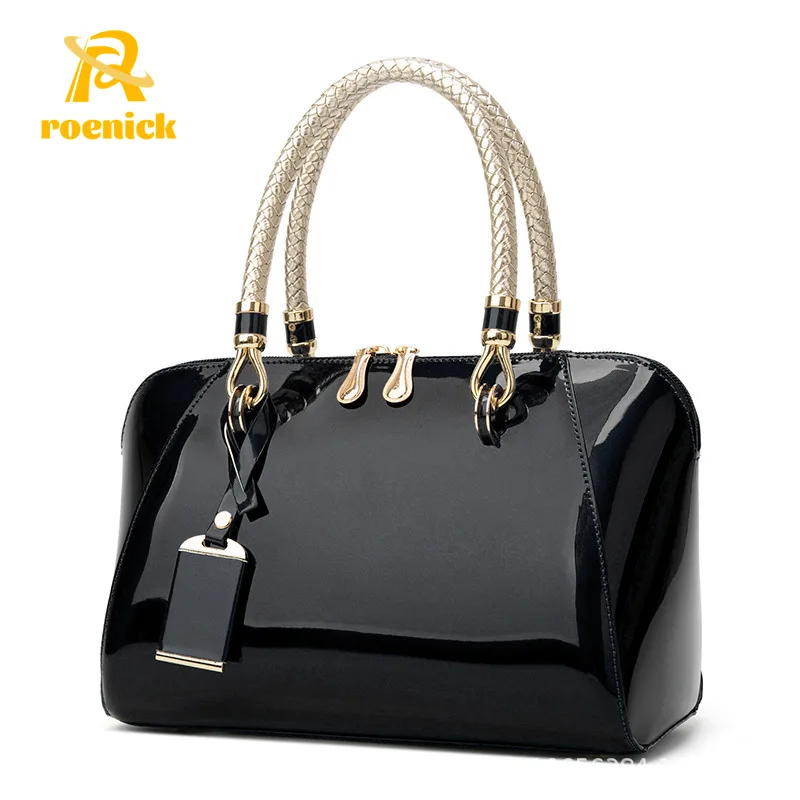 

ROENICK Women's Patent Leather Evening Bags with Handle Lady 2022 New Casual Crossbody Shoulder Handbags Luxury Designer Totes