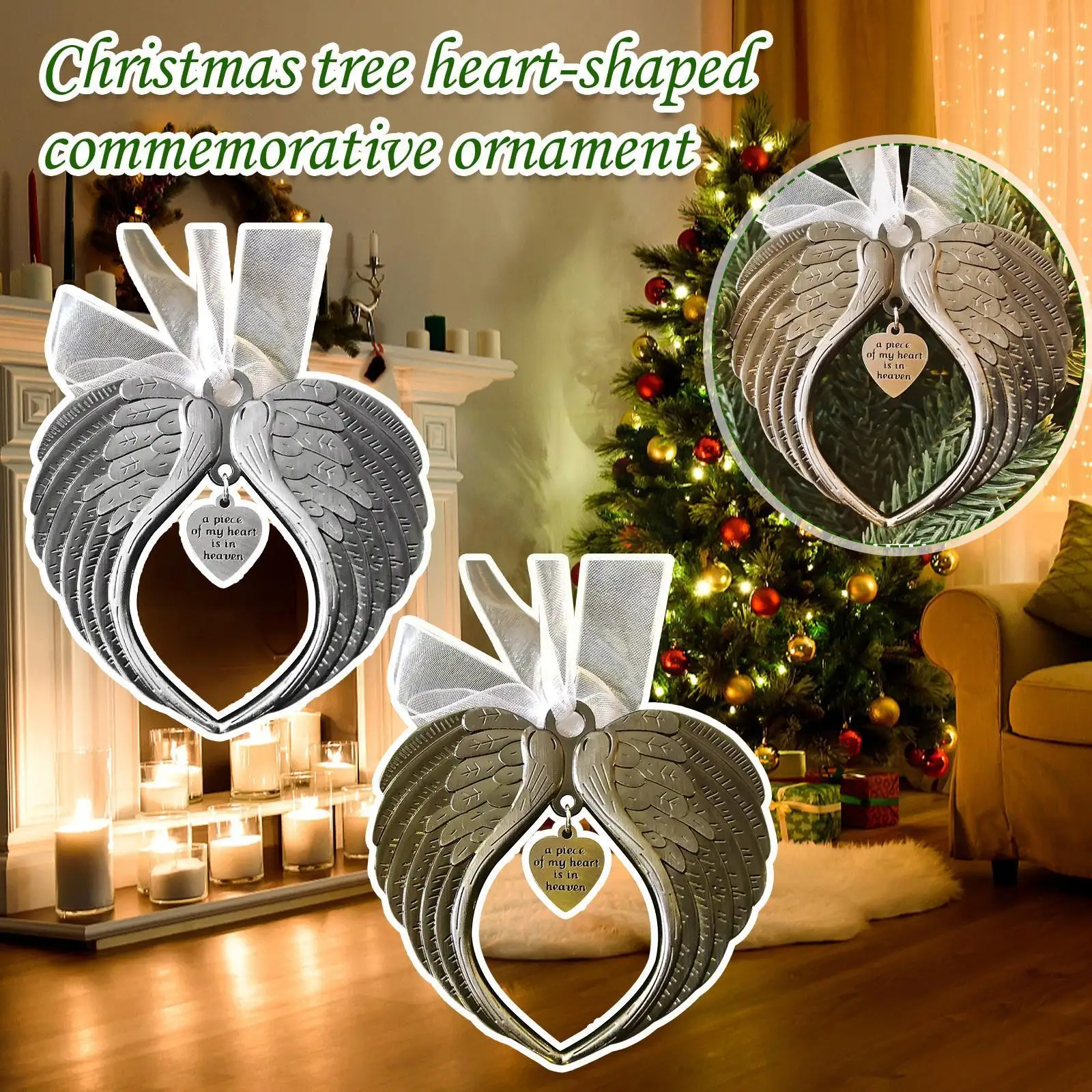 

A Piece Of My Heart Is In Heaven Ornament For Christmas Tree Angel Wing Pendants Christmas Joyful Atmosphere Home Decoratio B7p9
