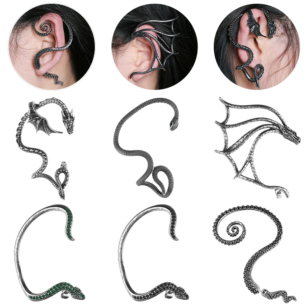 

AOEDEJ 1Piece Punk Rock Snake Ear Studs for Men Party Vintage Octopus Dragon Ear Piercings Jewelry Green Crystal Stud Earring