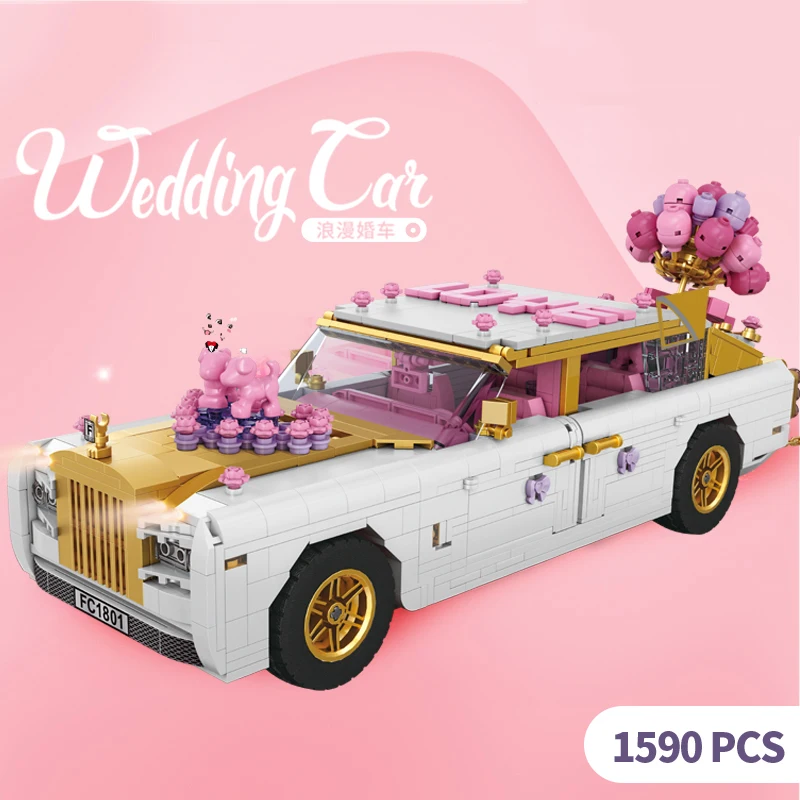 

MOC Technical Wedding Car Romatic Flower Married Ceremony Vehicle Toy Bricks Building Blocks Model Girls Lover Celebration Gifts