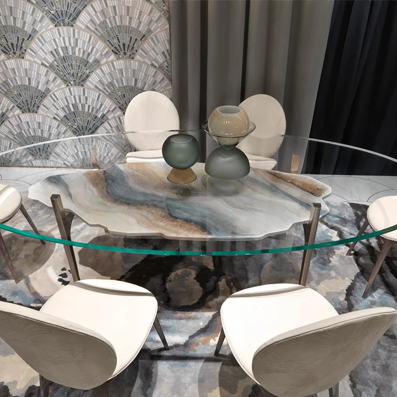 Роскошный обеденный стол в итальянском стиле изысканный мраморный высокой