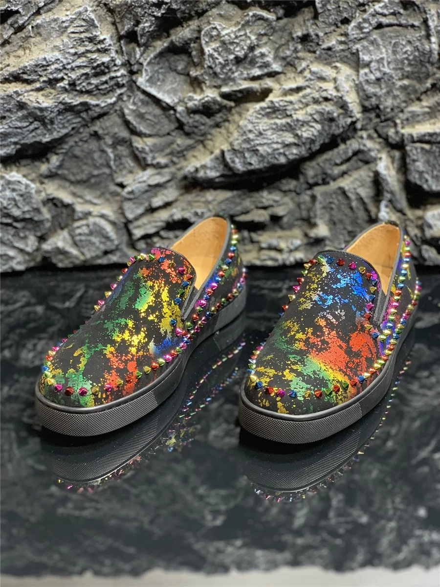 Luxury designer Men's Multicolor Spikes flats charm shoes Handmade Wedding Dress Evening Formal Shoes men Sapato Social Masculin