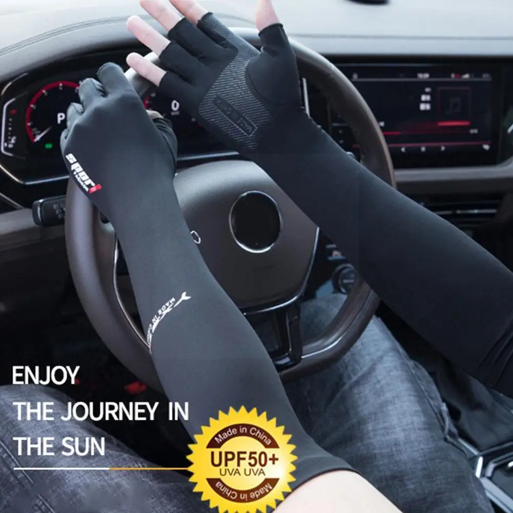 

Half Finger Sun Protection UV Protection Ice Silk Fabric Sun Cover Sleeve Protection Cloth Outdoor Glove Ice Arm F5R4