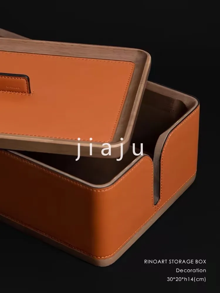 Rinoart-silla montar София cuero caja madera maciza gran capacidad para cables almacenamiento escritorio decoración