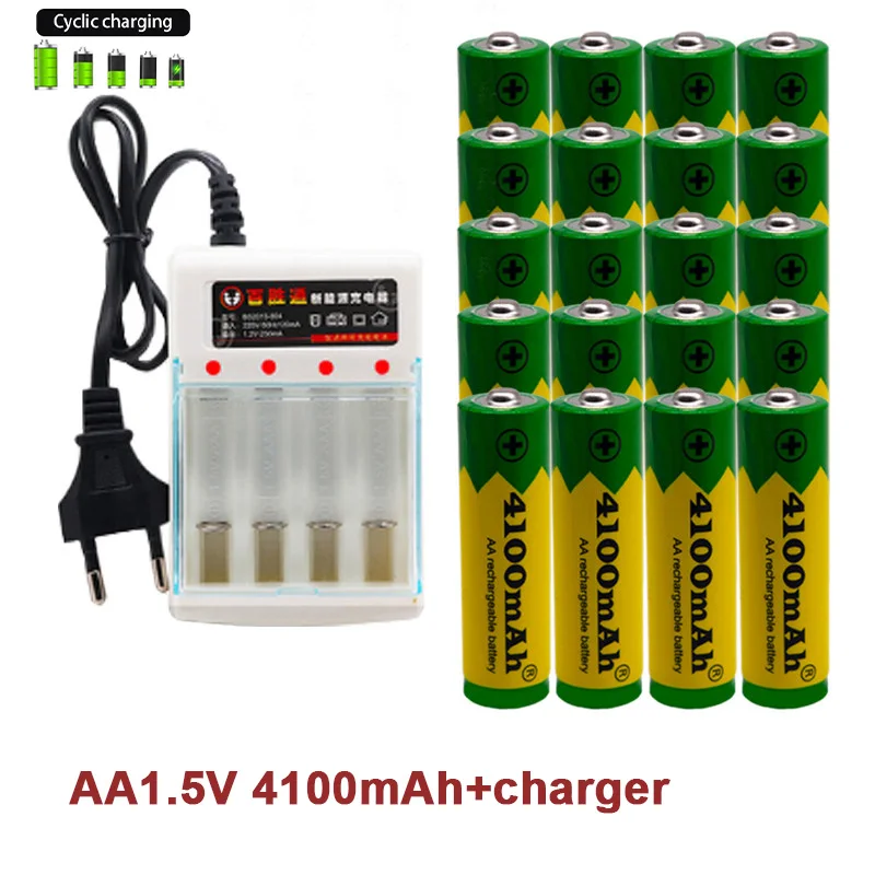 

Free Shipping Rechargeable battery Original high-quality AA1.5V 4100mah new Alkaline battery+charger for LED lamp toy MP3