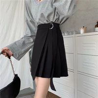 houzhou black pleated skirt women autumn winter 2021 new korean style irregular high waisted a line mini skirts for girls casaul