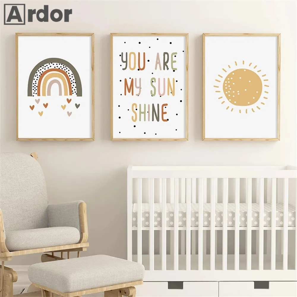 

Nursery Wall Prints You Are My Sunshine Rainbow Canvas Art Painting Sun Print Poster Nordic Wall Pictures Kids Baby Room Decor