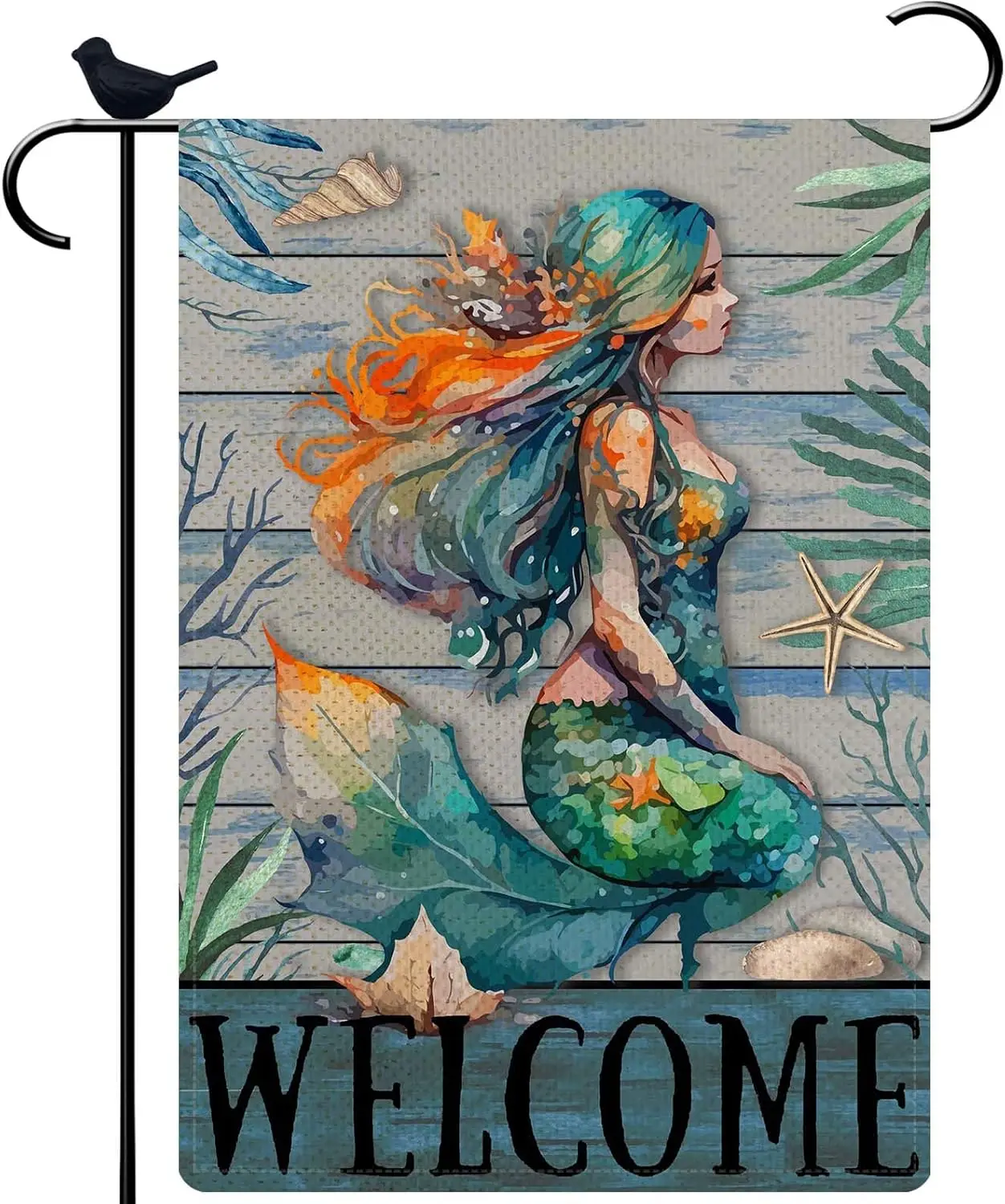 Русалка Weclome Летний морской маленький садовый флаг Двусторонний 12 5x18 дюймов