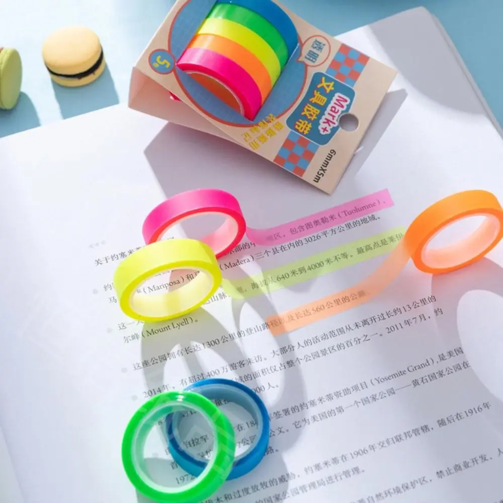 

Transparent Highlighter Sticker Practical Adhesive 5 Rolls Marking Sticker PET Fluorescent Index Tabs School Office Supplies