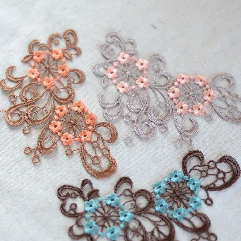 

10Pcs/Lot 12*7CM Gradient Hollow Sewing Fluorescent Color Flower Motif Venise Lace Applique for Garment Embroidery Lace Patches