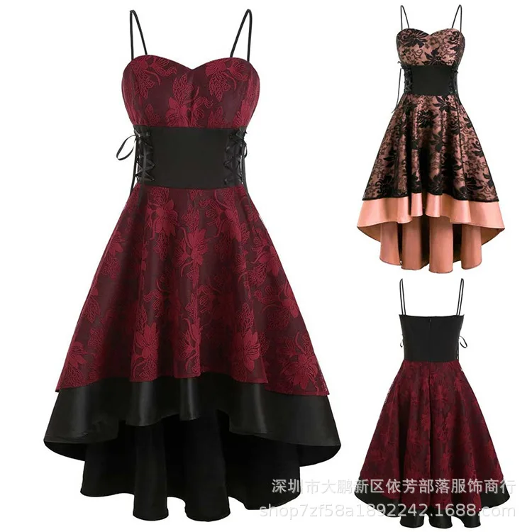 

Medieval Ladies Dress Lace Up High Low Dress Party Dress High Waist S-XXL Women Wedding Dresses