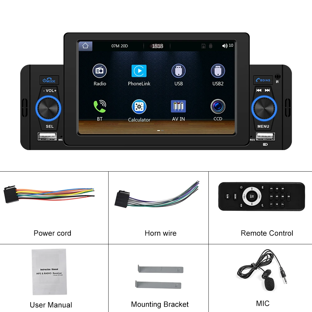 Podofo Car Radio 1 Din CarPlay Android Auto Multimedia Player Bluetooth MirrorLink FM Receiver For Volkswagen Nissan Toyota images - 6